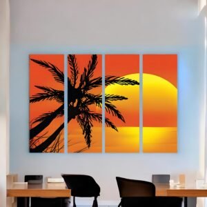 Fiery Palm Silhouette Intense Sunset Canvas