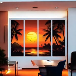 Tropical Sunset Palm Canvas Art