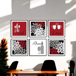 Contemporary Red & Gray Culinary Panoramic Wall Art